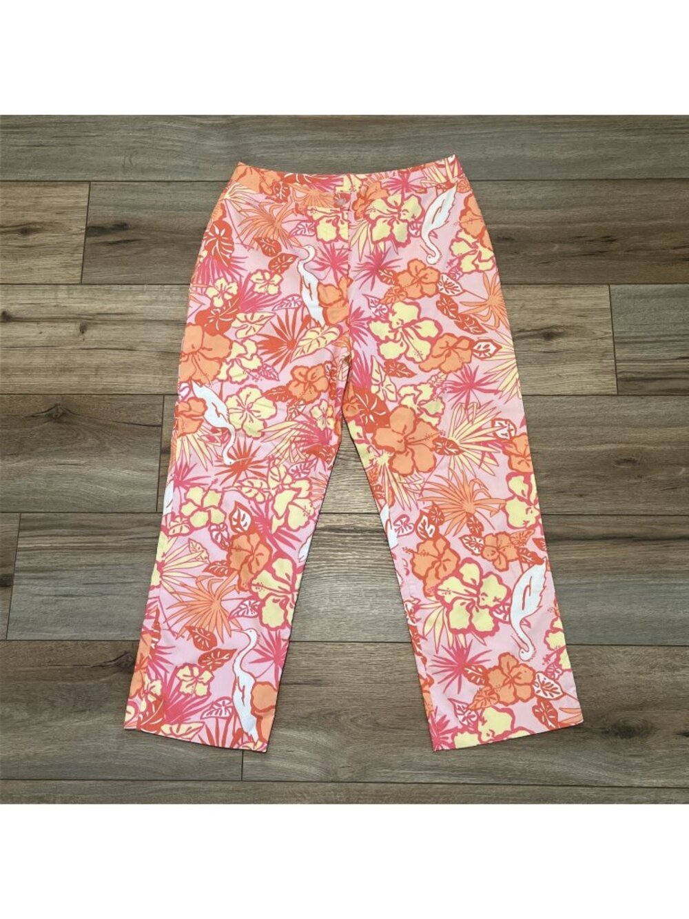 Lilly Pulitzer Cropped Cotton Pants SZ 6 Pink Heron There Orange Pink Floral